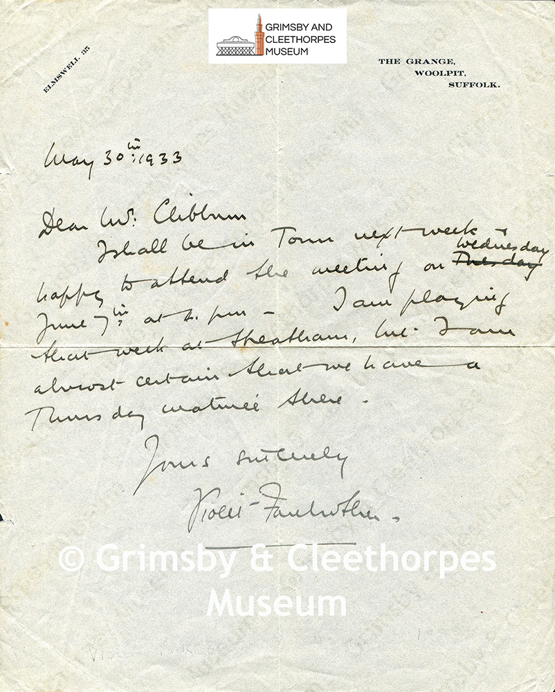1933 letter from Violet Farebrother