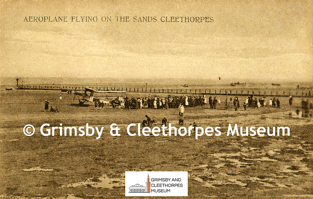 Aeroplane flying from the sands at Cleethorpes c1920-1923