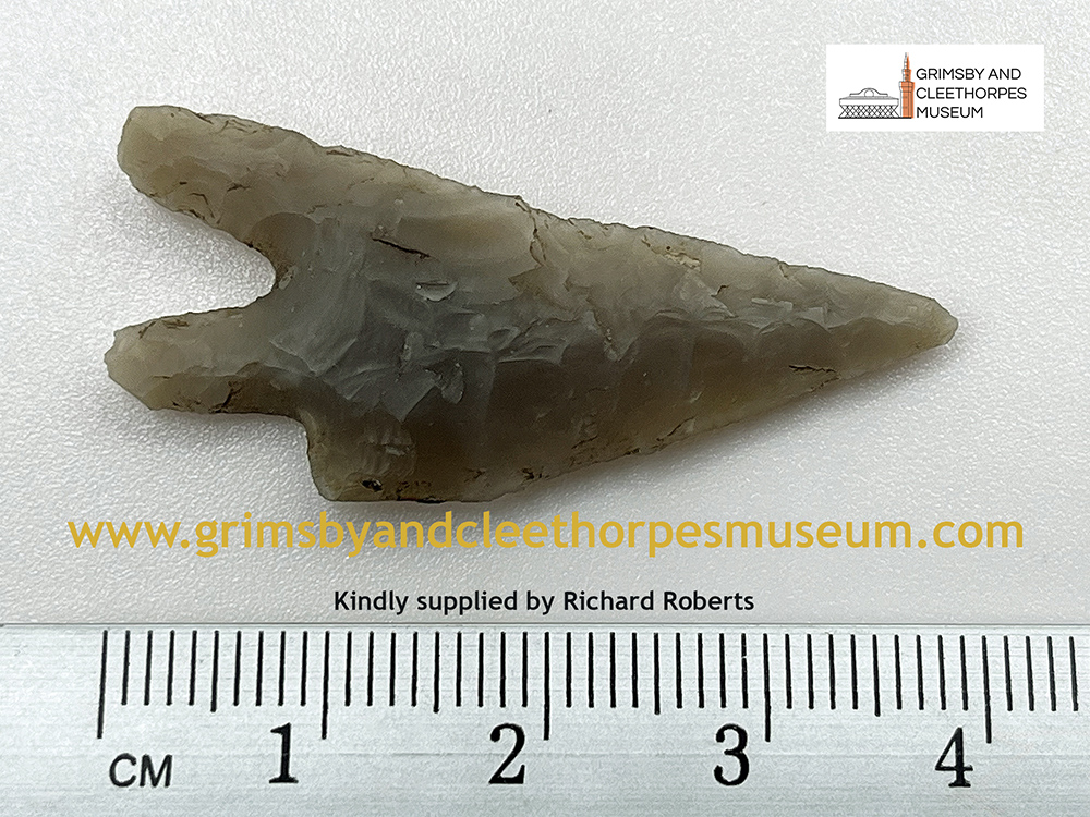 Barbed-and-tanged arrowhead found in the Lincolnshire Wolds in 1984