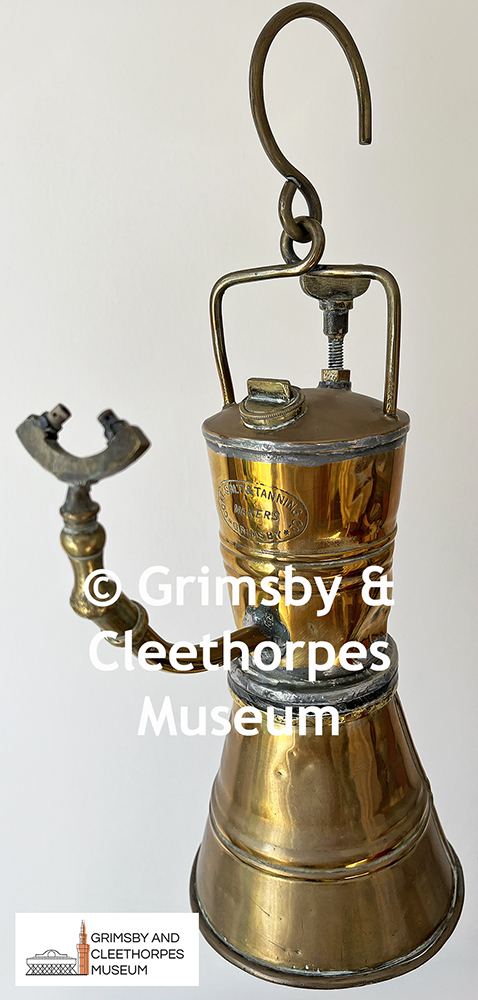 Brass carbide lamp made by the Coal, Salt & Tanning Co., Grimsby circa early C20