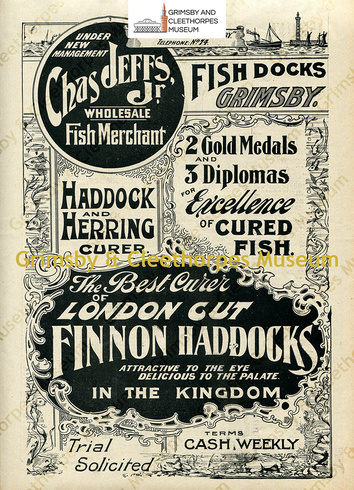 Chas Jeffs Jr, fish merchant, advertising poster 1905
