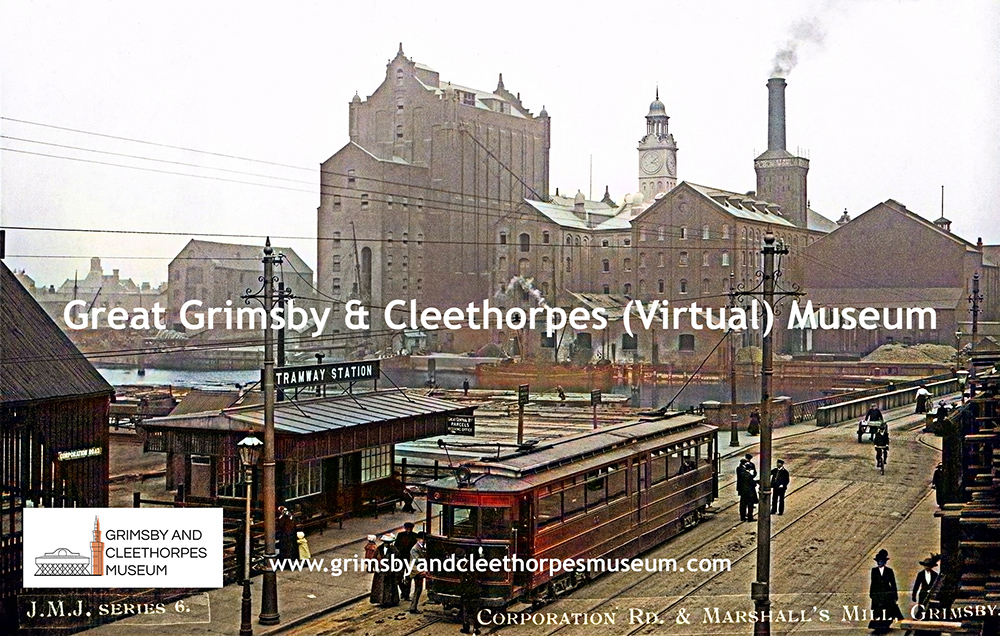 Corporation Road and Marshall’s Mill, Grimsby c1914 – colourised
