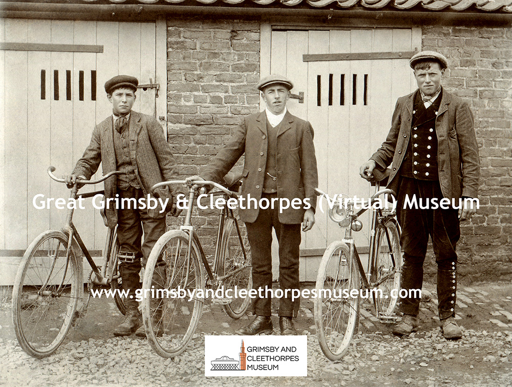 Freiston, Lincolnshire; three men with their bicycles c1905