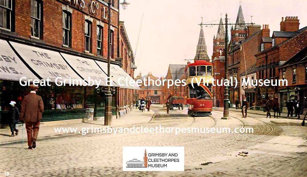 Grimsby News building and the Baptist Tabernacle, Victoria Street (colourised) c1912