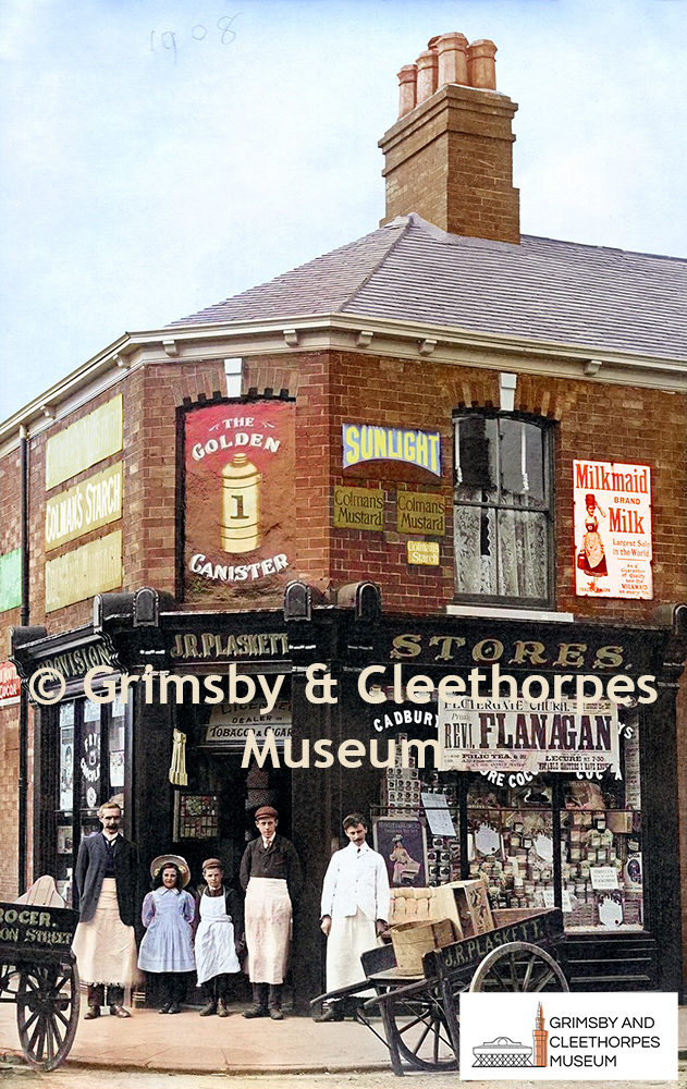 John Robert Plaskett, grocer & provisions dealer, 1 Ripon Street, Grimsby 1907