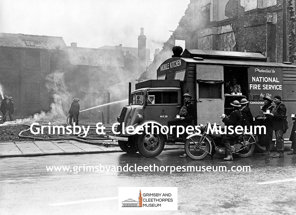 National Fire Service mobile kitchen presented by the Canadian Red Cross Society and in use in Grimsby in 1942
