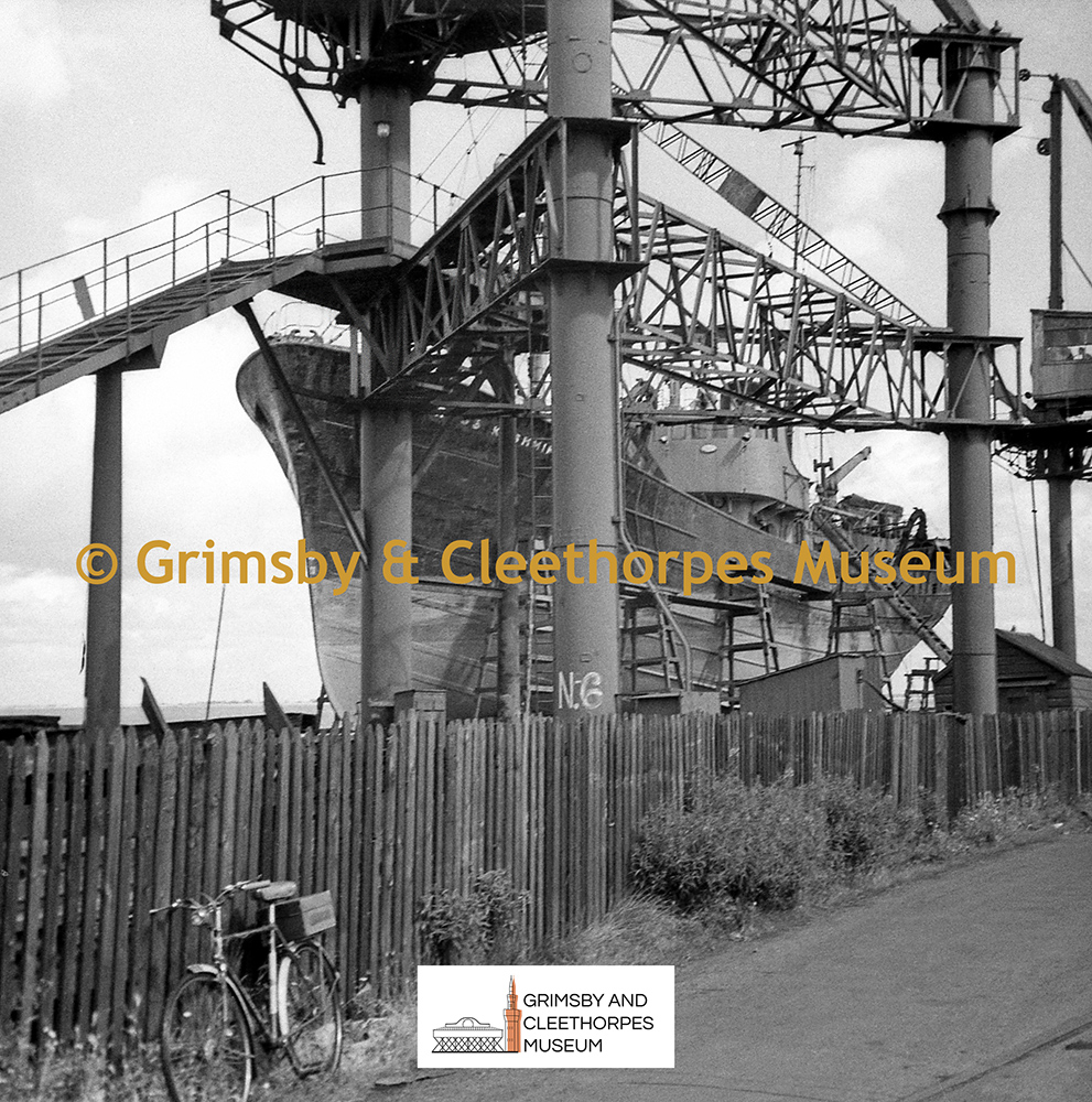 ‘Ross Kashmir’ GY.43 on Doig’s slipway for lengthening and conversion to diesel 1966