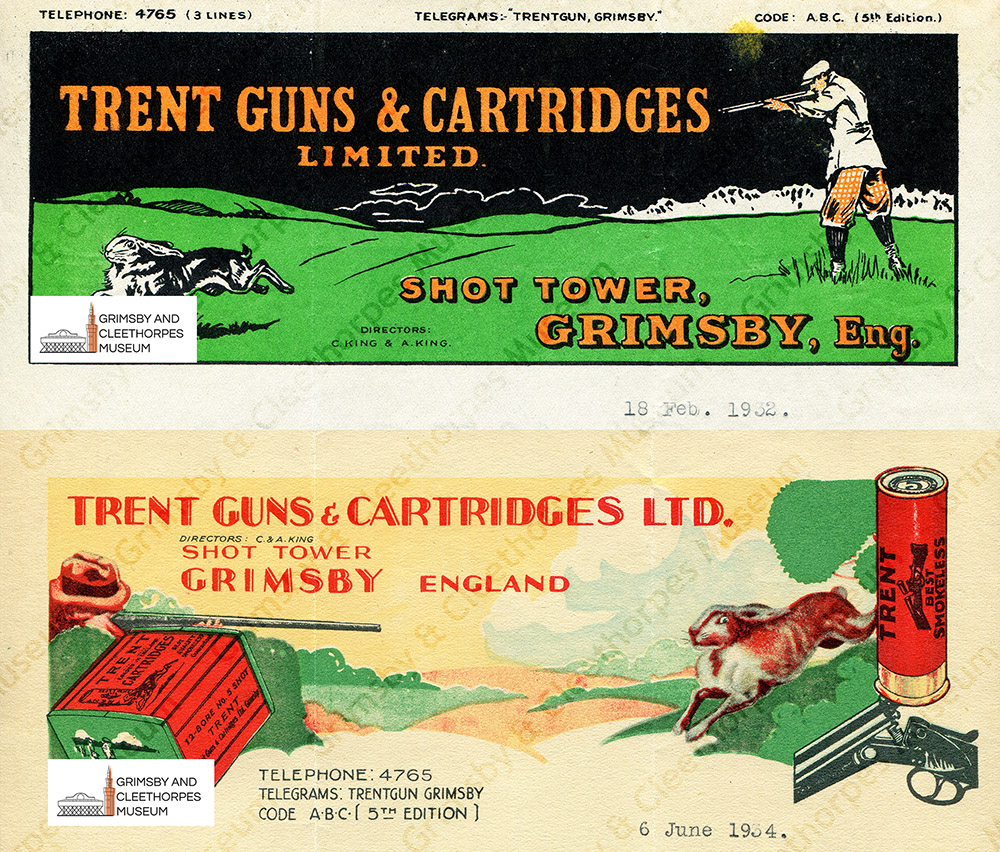 Two letterheads from Trent Guns & Cartridges Ltd., Grimsby 1932 and 1934