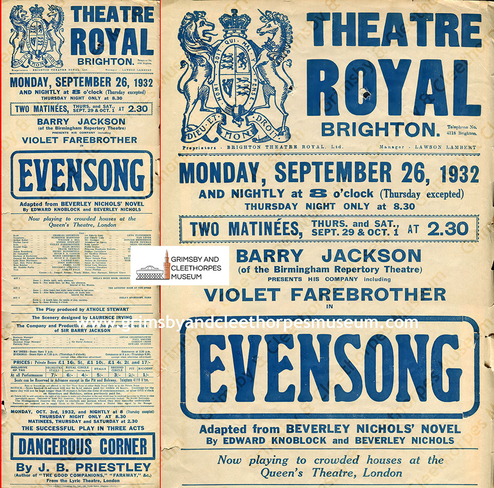 Grimsby’s Violet Farebrother appears at the Theatre Royal, Brighton 1932